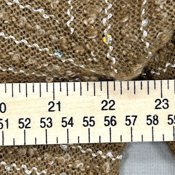 Toffee Apple Cardigan Women’s Large Brown Boho Knit Preppy Stripe Sequin Sweater - Picture 6 of 13